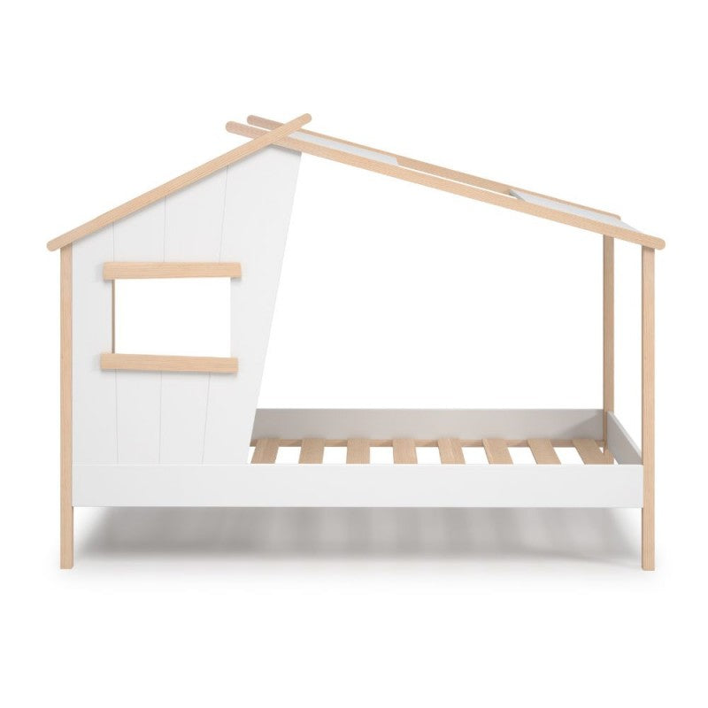 Letto a casetta Luba singolo in legno massiccio colore bianco