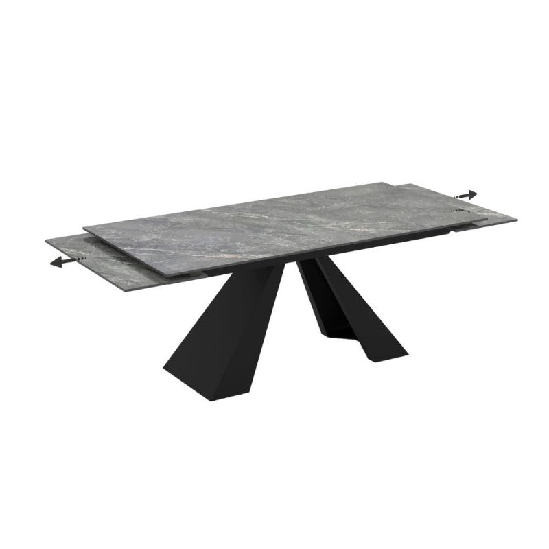 Tavolo Monza allungabile con piano in ceramica effetto marmo grigio e struttura nera